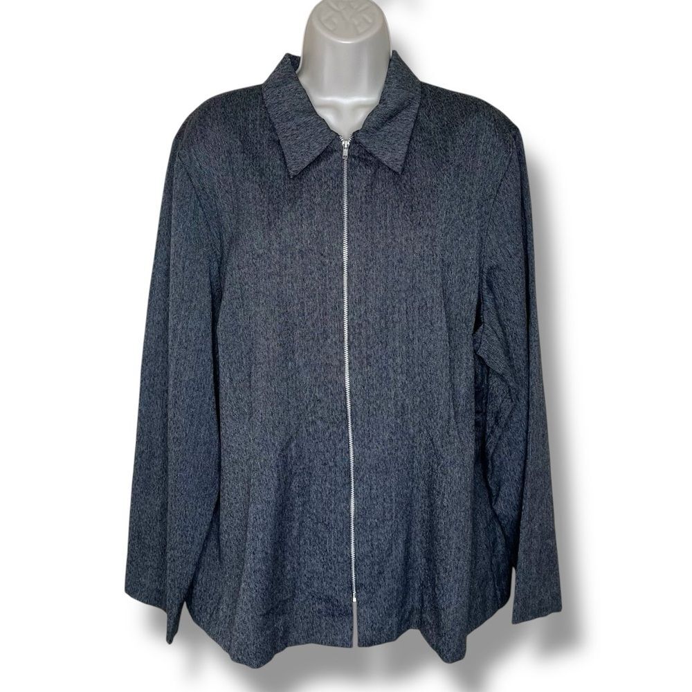 Vintage Ashley Stewart Gray Mini Herringbone Front Zip Jacket Womens 18 Made USA